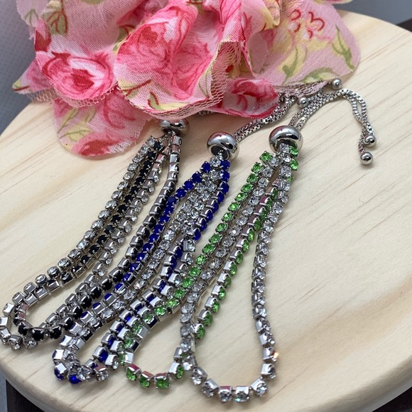 Two Row CZ Diamond Tennis Adjustable Bracelet - Picture 2 of 5